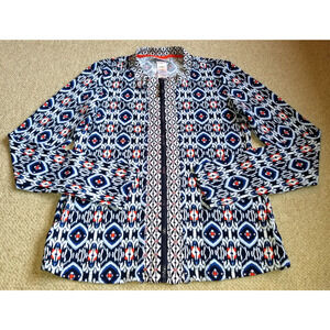 Womens Swim Top-TOMMY BAHAMA-navy/white 'Island Cays Ikat Full Zip Rash Guard'-M